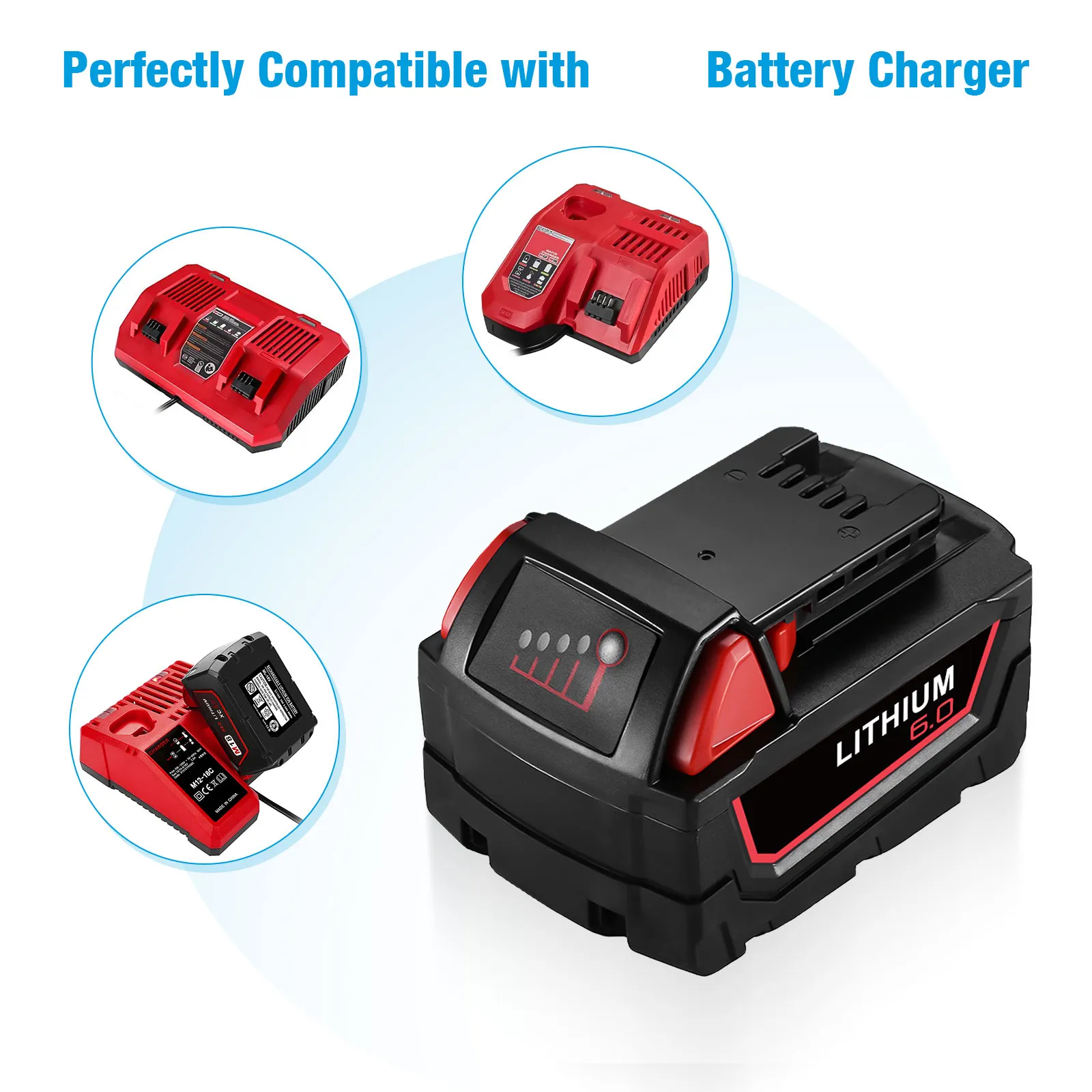 6000mAh alat listrik 18Volt baterai isi ulang Li-ion paket baterai Lithium ion untuk baterai Milwaukee M 18