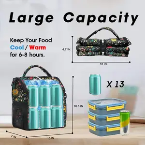 2024 Auslaufs ichere isolierte Blumen-Lunchbox mit verstellbarem Schulter gurt Wieder verwendbarer Reißverschluss-Kühler-Einkaufstasche Lunch-Taschen für Frauen