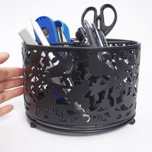 Organisateur de bureau en métal rond de haute qualité, en maille noire, pour ranger les crayons, porte-stylos rotatif, boîte de rangement pour fournitures de bureau - Product Image 3