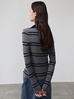 62480 Nouveauté Automne du Fabricant : Cardigan Tricoté Slim à Col V, Simple Boutonnage, Rayures Décontractées, Manteau Léger en Maille Fine