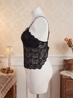 Atasan Cami Renda Bunga Wanita dengan Detail Pita Tali Dapat Disesuaikan, Kerah V, Lingerie Kamisol, Tersedia 3 Warna.