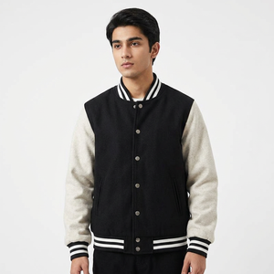 Blouson de baseball personnalisé pour homme, haute qualité, coupe oversize, style universitaire, col montant, avec patchs lettres imprimés, style urbain, hiver - Product Image 1