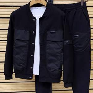 Completo Sportivo da <span class=keywords><strong>Uomo</strong></span> Primaverile alla Moda, Slim Fit, Comodo, Due Pezzi, Nuovo Tessuto Lavato, Color Block, Streetwear con Strass - Product Image 5