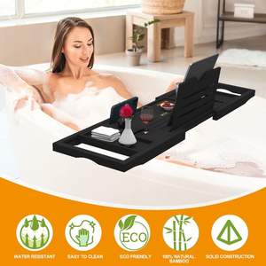 Plateau de bain extensible en bambou pour <span class=keywords><strong>baignoire</strong></span>, couleur noire, table de bain réglable pour organiser les affaires - Product Image 6