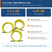 Cordon de brassage fibre optique 12 fibres MPO APC vers MPO APC G657A2 Monomode OS2 LSZH 3.0mm Jaune pour centre de données 400G 800G