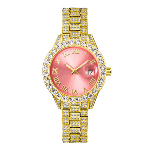 Relojes de Cuarzo de Lujo de Alta Calidad Resistentes al Agua 3Bar para Mujer, Reloj de Pulsera de Moda con Diamantes en Oro y Plata, Calendario Completo - Product Image 1