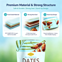Sachet d'emballage personnalisé avec date, épaisseur 12c, refermable, à fermeture éclair, anti-odeur, réutilisable, pour fruits secs, noix et snacks