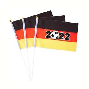 2022 Duitsland Hand Wapperende Vlaggen Reclame Custom Logo Afdrukken Mini Vlag Nationale 100% Polyester Duitsland Hand Gehouden Vlag