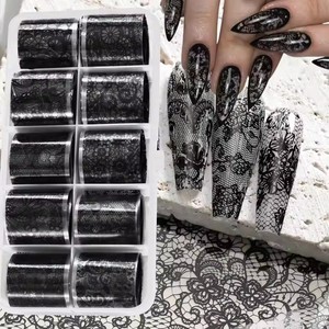 10 Rollos/Caja <span class=keywords><strong>de</strong></span> Adhesivos <span class=keywords><strong>de</strong></span> Lámina para <span class=keywords><strong>Uñas</strong></span>, Adhesivos <span class=keywords><strong>de</strong></span> Transferencia Blancos y Negros <span class=keywords><strong>con</strong></span> Diseño <span class=keywords><strong>de</strong></span> <span class=keywords><strong>Flores</strong></span>, Decoración para <span class=keywords><strong>Uñas</strong></span> Acrílicas, Adhesivos para Manicura - Product Image 5