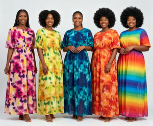 Abito chemisier lungo da donna elegante con stampa tie-dye, taglie forti, alla moda, ampio, per feste e tutti i giorni - Product Image 6