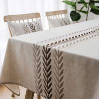 Tissu de nappe en lin de coton lourd sans rides broderie de feuilles élégantes nappe de résistance à l'eau anti-éclaboussures