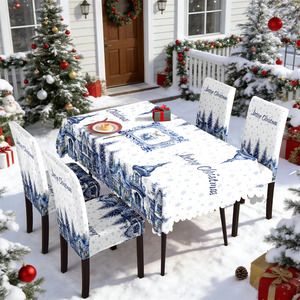 <span class=keywords><strong>Mantel</strong></span> y Fundas para Sillas con Diseño de Copos de Nieve Azules para Decoración Navideña del Hogar, Precio de Fábrica, Superventas - Product Image 5