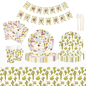 Juego de Vajilla con Temática de Plantas DAMAI para Decoración de Fiestas de Vaqueros, Incluye 7 y 9 Platos de Papel, Vasos y Servilletas para 8 Personas - Product Image 1