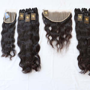 Paquetes de tejido de cabello indio de templo crudo natural Cierre frontal de encaje suizo Hd virgen con cabello humano brasileño 613 paquetes - Product Image 1