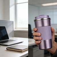 Offre Spéciale – Tasse de Voyage Isotherme en Acier Inoxydable 380ml/510ml avec Couvercle Rabattable Anti-Fuite, Poignée Ergonomique et Base Antidérapante