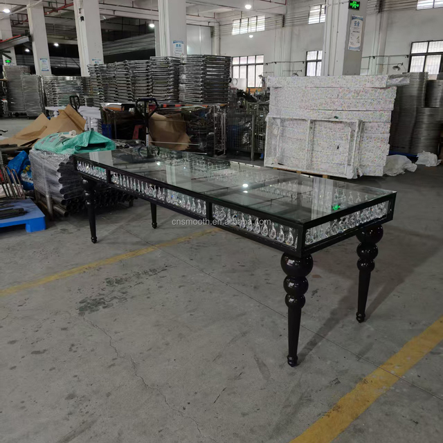 SMOOTH Black Metal Stainless Steel Table Banquet Event Dining Glass Table Rectangular Wedding Table