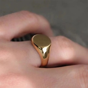 Gold Plated Stainless Steel Custom Name Engraved logo Heart Round Shape Signet Eternity <b>Ring</b> - Product Image 5