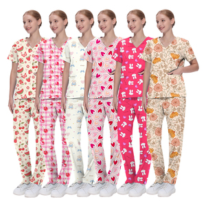 ชุดเสื้อสครับพิมพ์ลายทางการแพทย์แบบพรีเมี่ยมชุดเครื่องแบบ2ชิ้นสำหรับงานดูแลสุขภาพเนื้อนุ่มทนทานและทันสมัย - Product Image 5