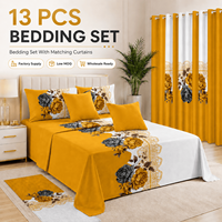 Ensemble de literie imprimé floral de luxe 13 pièces avec rideaux assortis, ensemble de draps en microfibre doux et moderne pour la maison et l'hôtel