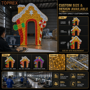 Arche lumineuse géante TOPREX en forme de maison en pain d'épices pour entrée de centre commercial, idéale pour les photos de Noël, les événements commerciaux et les projets d'affichage festifs - Product Image 2