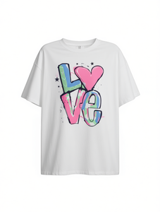 T-Shirt Unisex Oversize con Stampa Love, Manica Corta, Collo Tondo, 100% Cotone Jersey, Vestibilità Ampia per Tutte le Stagioni - Product Image 1