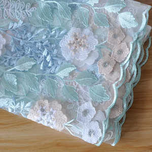 Tela de Encaje con Lentejuelas y Flores Azules, <span class=keywords><strong>Malla</strong></span> de Color, Tela Bordada y con Lentejuelas para Vestidos de Novia y de Noche - Product Image 3