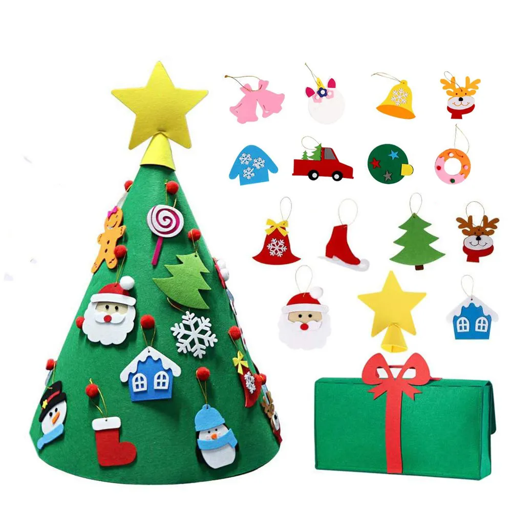 Xmas Decoration Gifts 3D DIY Cone Felt Christmas Tree Home Door Felt Christmas Tree Skirt Kits with Ornaments Set