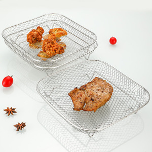 304 Stainless Steel Round and Square Mesh Rack Oven Accessories <b>BBQ</b> Rack Three-Layer Air Fryer Accessories - Product Image 5
