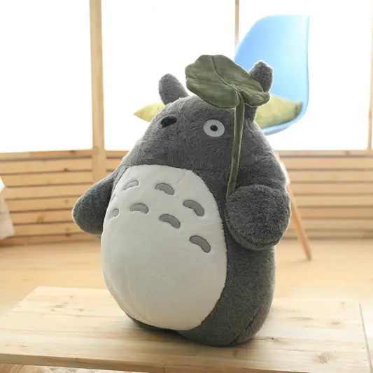 Kawaii kreativer Totoro-Plüsch-Spielzeug-Cartoon japanischer Stil Anime Katze gefüllte Tierdoll große Zähne Blatt Totoro-Plüschkissen