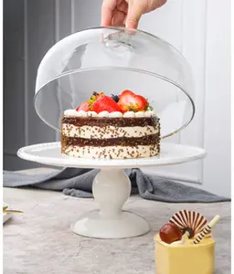 Witte Kraal Emboss Keramische Dessert Porselein Cake Stand