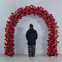 Arche de mariage de luxe en fleurs artificielles bordeaux foncé, réaliste et faite à la main, pour cérémonie, réception, scène ou toile de fond murale