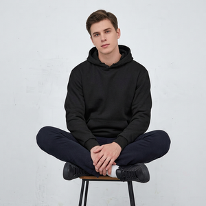 Custom OEM Regular Fit Heavyweight 420g Cotton Fleece Lined Anti-shrink Breathable Blank <b>Black</b> Unisex Pullover Hoodie <b>Sweatshirt</b> - Product Image 2