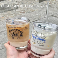 Gelas minum borosilikat 1.000 minum, gelas minum kosong bening kustom dengan sedotan dan tutup bisa dipakai ulang