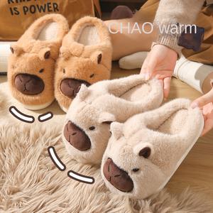 Sıcak satış ürünleri 2025 kış Capybara yumuşak kalın-soled bulanık terlik toptan peluş ev sıcak kadınlar için pamuk terlikler - Product Image 4