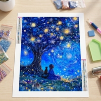 Peinture Diamant 5D à Pointillage Complet, Motif Nuit Étoilée, Arbre Magique, Fille, Chat, Paysage au Clair de Lune, Kit d'Art DIY pour Décoration Murale