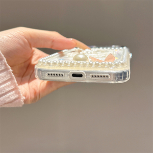 Funda para Teléfono Móvil con Marco de Fotos 3D de Perlas Blancas Vintage y Flores para iPhone 17 14 13 Pro Max 16 15 Plus, Carcasa Trasera de Epoxi Resistente a Impactos - Product Image 5