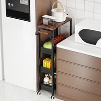 Étagère de rangement roulante en métal avec plateau en bois rustique, unité d'étagérage multi-niveaux pour la cuisine, la salle de bain, l'organisation domestique