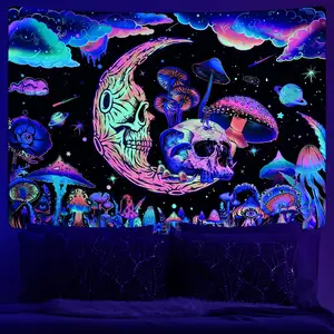 Blacklight Astronaut Uv Reactieve Planeet Wandtapijt Neon Cactus Wandtapijt Galaxy Ruimte Zwart Licht Palmboom Muur Opknoping Voor Kamer