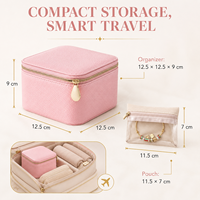 Boîte de rangement pour bijoux de voyage en cuir PU à prix réduit, vente en gros, avec 6 pochettes transparentes amovibles à fermeture éclair et doublure en velours doux