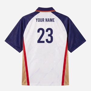 Maillot de football rétro personnalisé pour homme, à blocs de couleurs, manches courtes, séchage rapide, respirant, style streetwear vintage, polo de football - Product Image 3