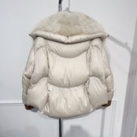 Veste d'hiver matelassée personnalisée pour femme, en duvet de canard blanc avec fourrure