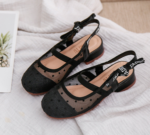 Sandales d'été tendance à pois en maille, sandales princesse à bout fermé pour filles - Product Image 4