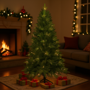 Sapin de Noël artificiel vert pré-éclairé de 1,20 m avec 500 à 1000 lumières LED chaudes, à brancher, base autoportante pour intérieur, pointes réalistes en PE et PVC - Product Image 2
