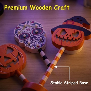 Lampe de nuit en bois pour Halloween, citrouille, fantôme, chauve-souris, crâne, fonctionne à piles, sans fil, pour décoration intérieure de maison hantée, fête à la maison - Product Image 2