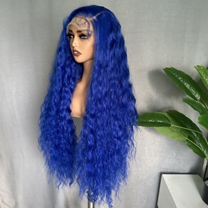X-TRESS <span class=keywords><strong>blu</strong></span> 34 pollici lunghi senza capelli sintetici parte trasparente in pizzo svizzero davanti parrucche ondulate 13x4 parrucche frontali con onde d'acqua - Product Image 2