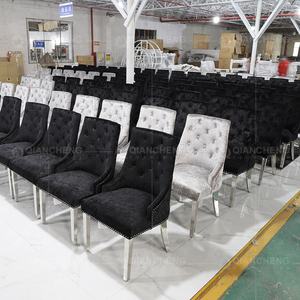 <strong>UK</strong> Style <strong>Velvet</strong> Tufted Fabric Metal Dining <strong>Chair</strong> with Ring Knocker Back Furniture Factory Wholesale Upholstered Dining <strong>Chairs</strong> - Product Image 2