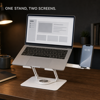 Laptop-Ständer mit seitlichem Handyhalter aus 2,0 mm Stahl, 360° drehbar °   Drehbare Schwenkbase Klappbar für 17 Zoll Notebook-Tisch Großhandel