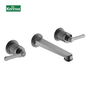 Grifo de Lavabo Moderno de Pared con Doble Manija, de Latón y Zinc, Instalación de Tres Orificios, Color Gris, para Uso en Hoteles - Product Image 1