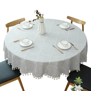 INS Nordic Waterproof Cotton Linen Embroidered Tassel Lace Geometric Dining Table Coffee Oval Table Cloth