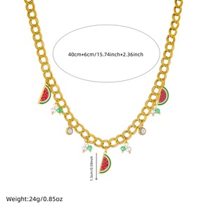 Watermelon Pendant Necklace Stainless Steel Double Layer Chain Fruit Charm Jewelry Fashion Accessory - Product Image 4